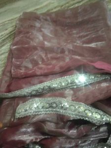 Mauve Shimmering Fabric with Silver Sequins