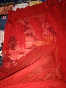 New Cherry Red Heavy Saree With Attached