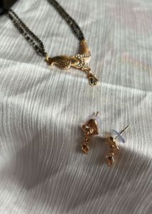 Gold Mangalsutra Necklace &amp; Earring Set