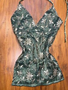 Green Embroidered Halter Top