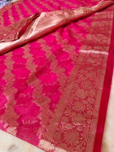 Organza Saree With Blouse Piece Very Nice 💕