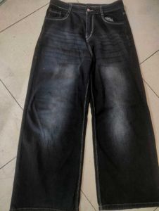 Wide Leg Black Denim Jeans