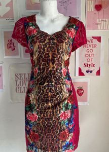 Y2K Chettah Print Kurti , Collar-full Beaded
