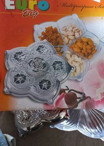 brand new multipurpose set, silver and glass