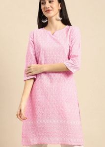 Pink Cotton Chikankari Kurta