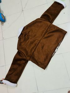 Brown Faux Suede Sherpa Jacket