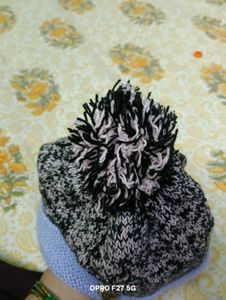 Handmade Knitted Beanie with Pom-Pom