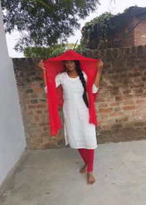 Red Dupatta with White Suit