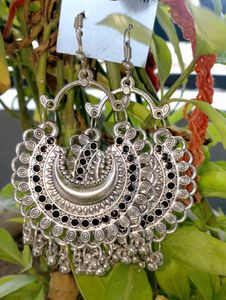 Elegant Silver Oxidized Jhumka Earrings