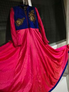 pink flare satin gown