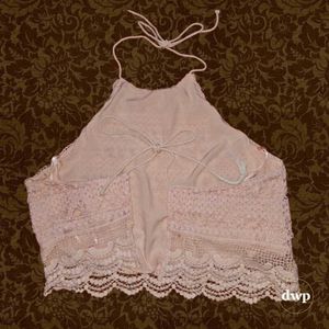 Peach Pink Halter Neck Backless Tie Up Top