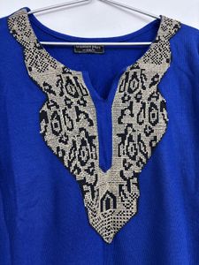 Woolen Blue Embroidered Kurta