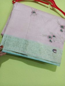 PINK Saree With sea Green Border