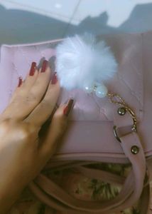 Pink Handbag with Pom-Pom Charm
