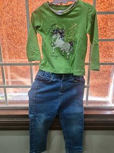 Green Unicorn Long Sleeve Tee With M&amp;s Denim