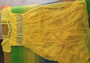 Elegant Yellow Mirror Work Gown – XXL Size