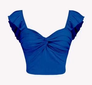 Blue Ruffled Crop Top