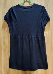 Navy Blue Wool Heavy Neck Work Top Style T-shirt