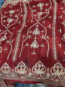 vintage red aari tari work saree