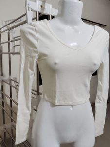 S- White,offwhite,Cream Long Sleeve Crop Top