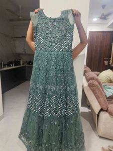 Elegant Sage Green Embellished Formal Dress