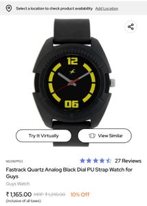 Fastrack Quartz Analog Black Dial PU Strap Watch