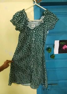 Green Floral Puff Sleeve Mini Dress