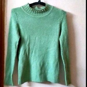 Mint Green Beaded Knit Sweater