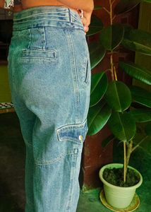 Vintage High-Waisted Denim Cargo Pants