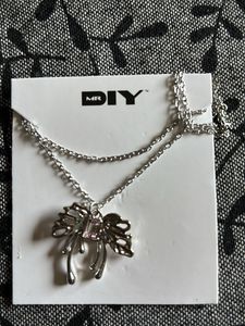 Silver Butterfly Necklace And Heart Necklac