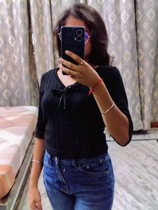 Cute Black Tie-Front Top