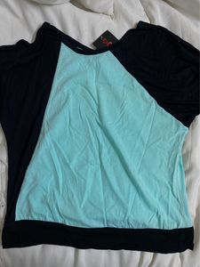 Y2K Cold Shoulder Blue Black Top