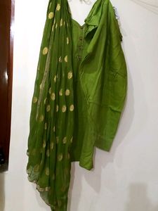 Green Suit , Sleeves 1/3,  With Salwar Length 35, A Beautiful Dupata, 2&#34; Margen