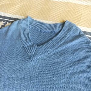 Blue V-Neck Pullover Sweater