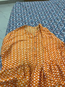 Orange and White Print Tunic