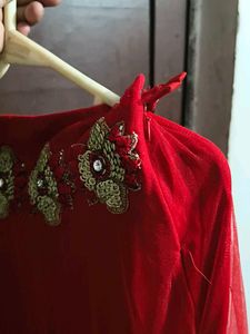 Zari Embroidery Deep Red Ethnic Skirt