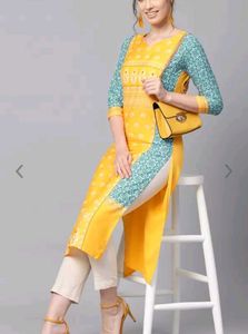 Yellow &amp; Turquoise Print Kurti