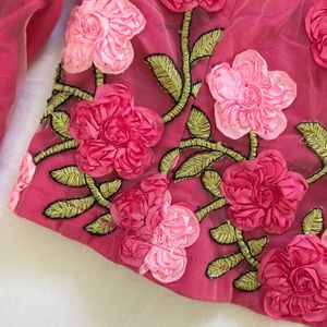 3D Rose Satin Corset Tube Top with Net Gloves