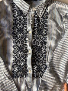 Zara Self Embroided Striped Shirt
