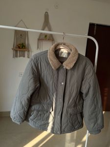 LUUL GREY FLEECE COLLAR PUFFER JACKET