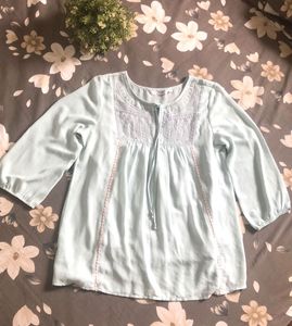 Light Blue Embroidered Top