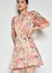 AND Peach Printed Knee Length Women Loose Fit