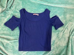 Cold Shoulder Crop Top - Ginger Royal Blue