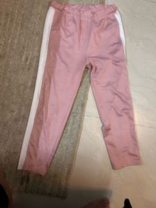 Pink & White Cropped Track Pants