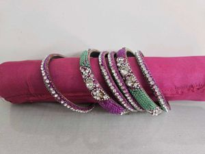 Metal Crystal Bangle Set - Pair Of 2