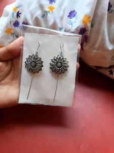 Silver Flower Drop Earrings