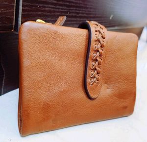 ❤️ Leather Brown Wallet with Braided Strap