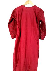 Elegant Red Embroidered Sequin Kurti