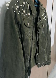 Perfectly Crafted With Pearls Denim Jacket