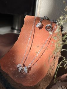 Pure 925 Silver Chain With Pendent And Eaarings